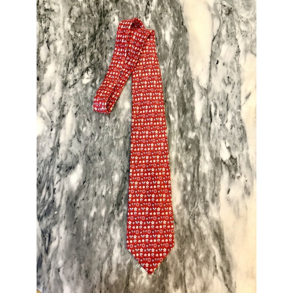 Salvatore Ferragamo Men's Silk Neck Tie Red Dragonflies & Butterflies - Picture 3 of 5